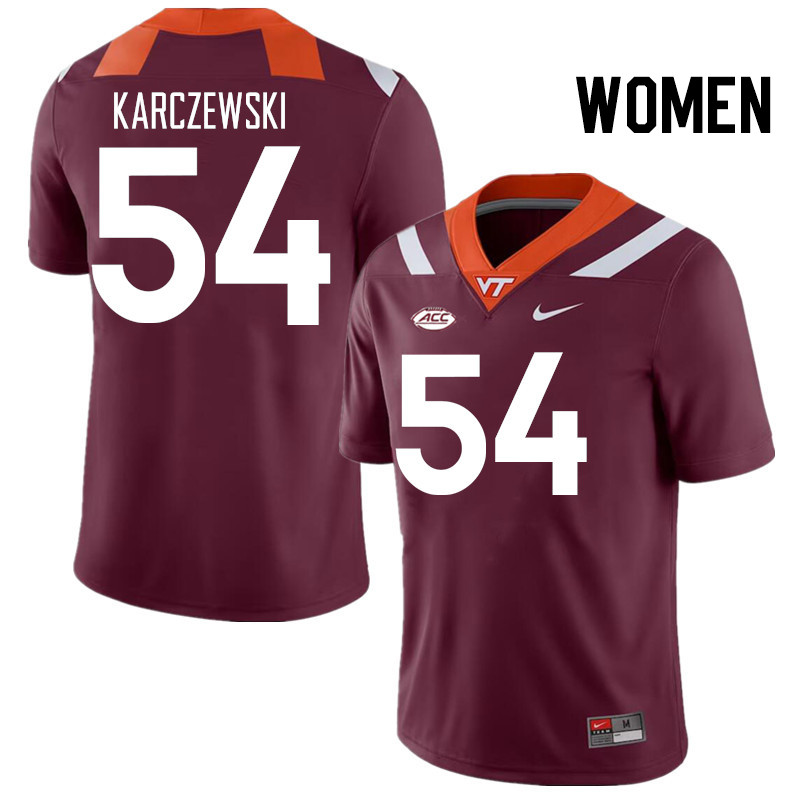 Women #54 Grant Karczewski Virginia Tech Hokies College Football Jerseys Stitched Sale-Maroon - Click Image to Close